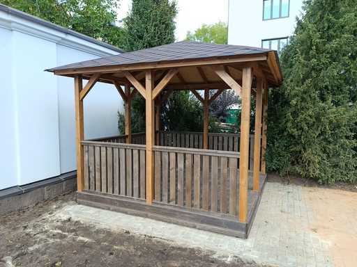 3x4 m Holzpavillon — Gemütlicher Gartenpavillon mit Boden und offener Rückwand