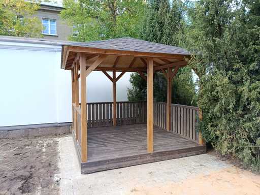3x4 m Holzpavillon — Gemütlicher Gartenpavillon mit Boden und offener Rückwand