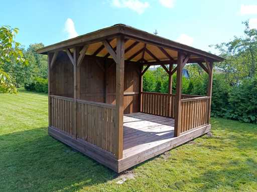 3x4 m Holzpavillon — Gemütlicher Gartenpavillon mit Boden und geschlossener Rückwand