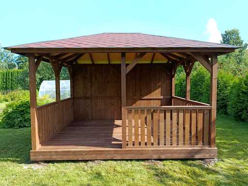 3x4 m Holzpavillon — Gemütlicher Gartenpavillon mit Boden und geschlossener Rückwand