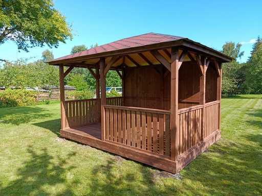 3x4 m Holzpavillon — Gemütlicher Gartenpavillon mit Boden und geschlossener Rückwand