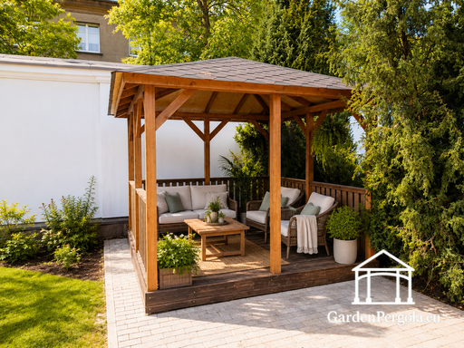 3x4 m Holzpavillon — Gemütlicher Gartenpavillon mit Boden und offener Rückwand