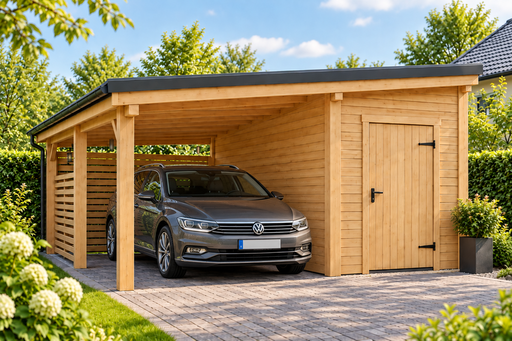 4x5 m Holz-Carport mit kleinem Abstellraum