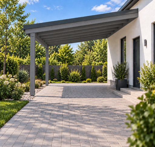 4x4 m an das Haus angebauter Holzcarport - garden gazebo pergola