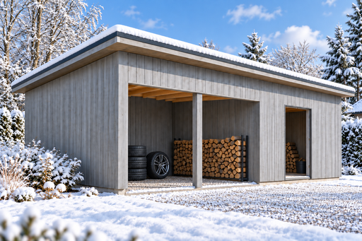 4 × 6 m Brennholzunterstand – Gartenlager mit Pultdach