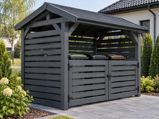1,5 × 3 m Holz-Mülltonnenunterstand mit kleinen Fronttoren - garden gazebo pergola