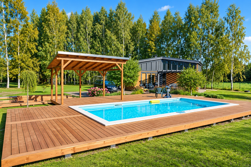 Einzigartige 65 m² große natürliche Holzpoolterrasse mit integrierter Pergola - garden gazebo pergola
