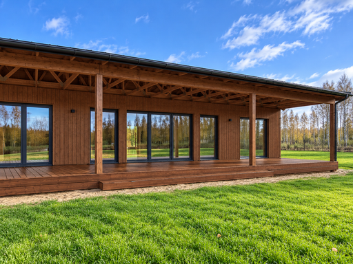 13 x 3 m natürliche Holzterrasse mit Stufe