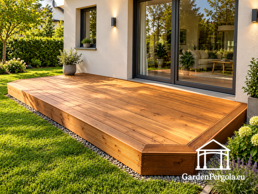 18 m² natürliche Holzterrasse mit unregelmäßig geformten Kanten - garden gazebo pergola