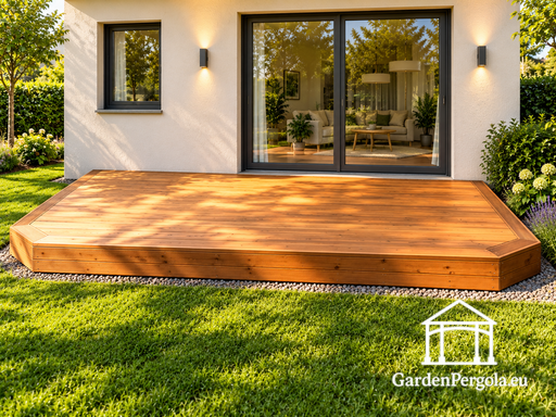 18 m² natürliche Holzterrasse mit unregelmäßig geformten Kanten