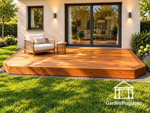 18 m² natürliche Holzterrasse mit unregelmäßig geformten Kanten