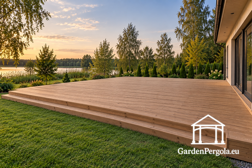 natürliche Holzterrasse, erhältlich in Größen bis ca. 60 m² - garden gazebo pergola