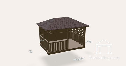 Gazebo 3x4m with brown shingle four slope roof