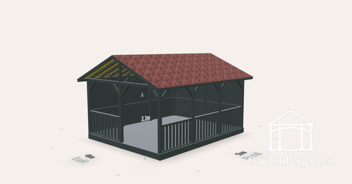 Pavillon 4x5m mit rotem Schindeldach in Doppelschräge