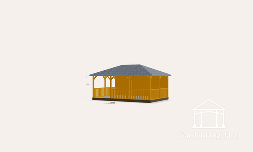 Pavillon 4x6m mit grauem Schindeldach mit vier Neigungen